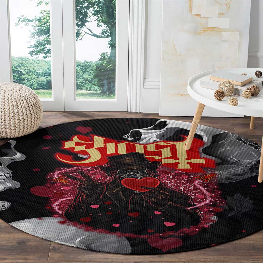 Ghost Valentine Round Carpet with Rockets Skull Heart Pattern