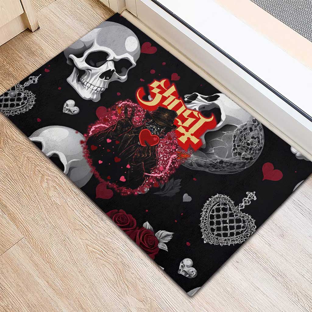 Ghost Valentine Rubber Doormat with Rockets Skull Heart Pattern