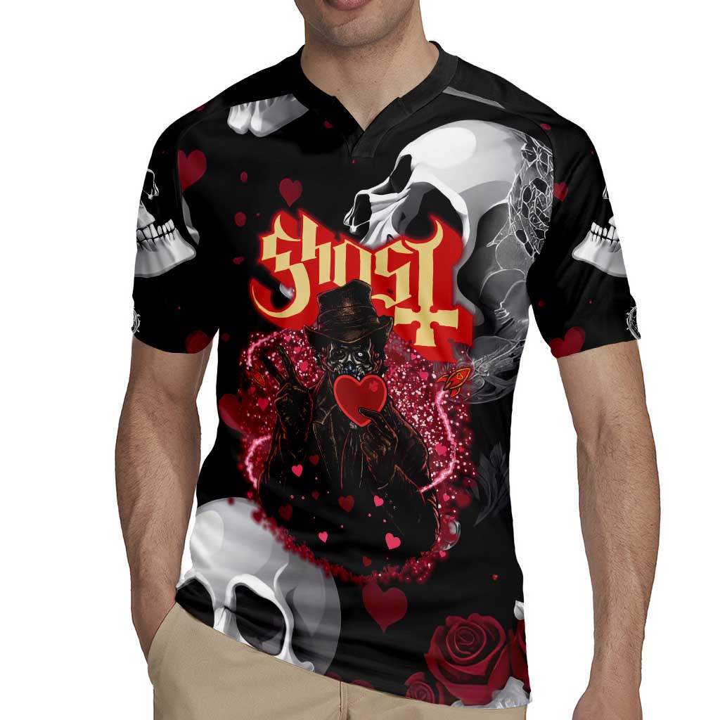 Ghost Valentine Rugby Jersey with Rockets Skull Heart Pattern