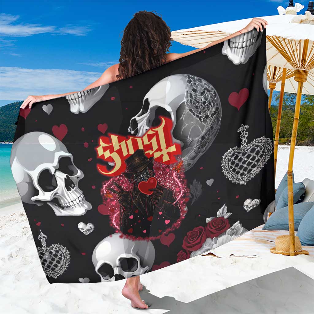 Ghost Valentine Sarong with Rockets Skull Heart Pattern