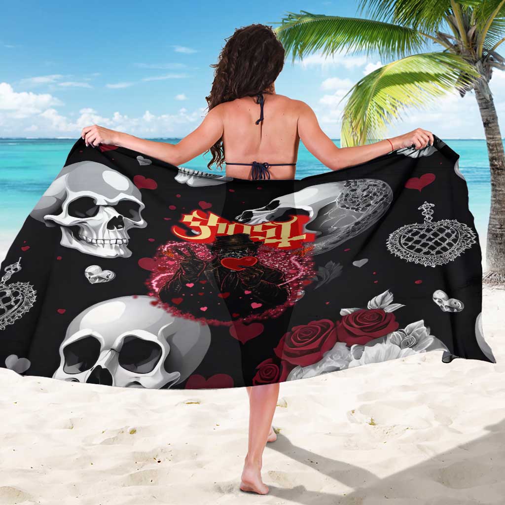 Ghost Valentine Sarong with Rockets Skull Heart Pattern