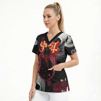 Ghost Valentine Scrub Top with Rockets Skull Heart Pattern