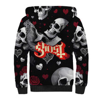 Ghost Valentine Sherpa Hoodie with Rockets Skull Heart Pattern