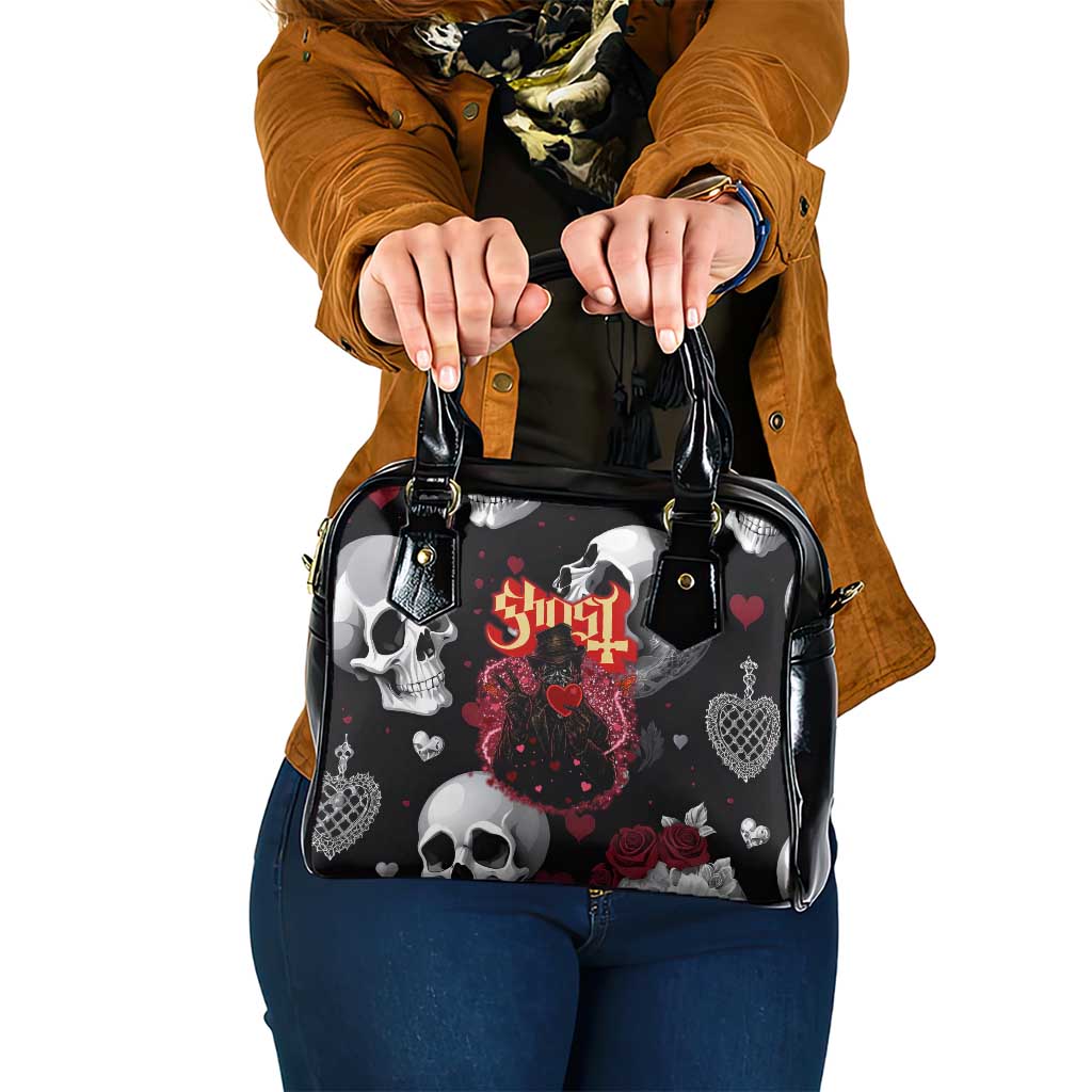 Ghost Valentine Shoulder Handbag with Rockets Skull Heart Pattern