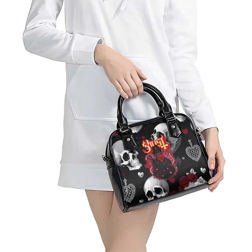 Ghost Valentine Shoulder Handbag with Rockets Skull Heart Pattern