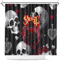 Ghost Valentine Shower Curtain with Rockets Skull Heart Pattern