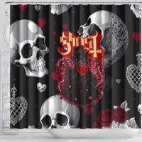 Ghost Valentine Shower Curtain with Rockets Skull Heart Pattern