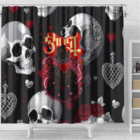 Ghost Valentine Shower Curtain with Rockets Skull Heart Pattern