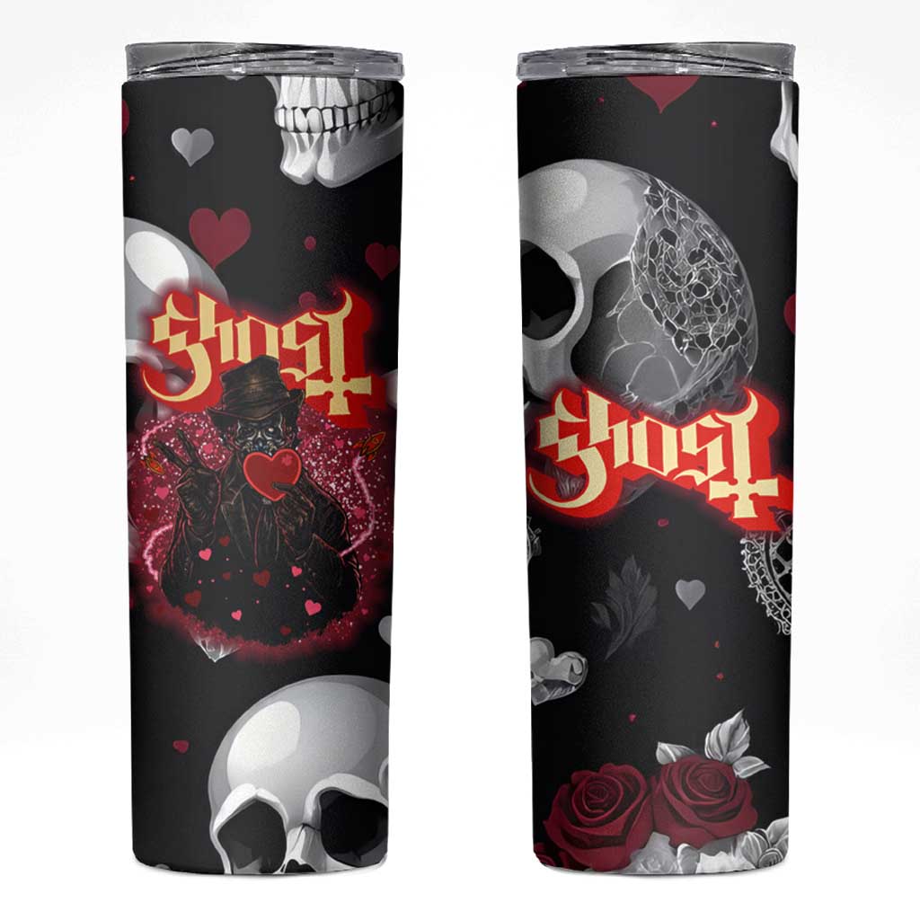 Ghost Valentine Skinny Tumbler with Rockets Skull Heart Pattern
