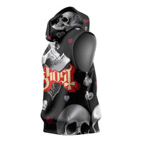 Ghost Valentine Sleeveless Hoodie with Rockets Skull Heart Pattern