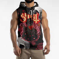 Ghost Valentine Sleeveless Hoodie with Rockets Skull Heart Pattern