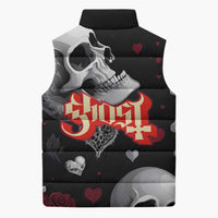 Ghost Valentine Sleeveless Puffer Jacket with Rockets Skull Heart Pattern