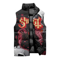 Ghost Valentine Sleeveless Puffer Jacket with Rockets Skull Heart Pattern