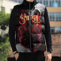 Ghost Valentine Sleeveless Puffer Jacket with Rockets Skull Heart Pattern
