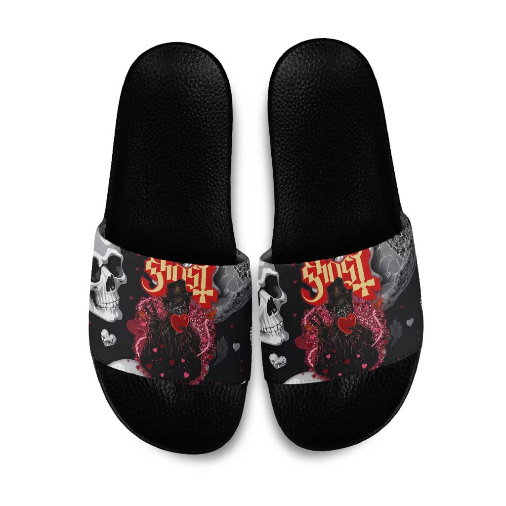Ghost Valentine Slide Sandals with Rockets Skull Heart Pattern