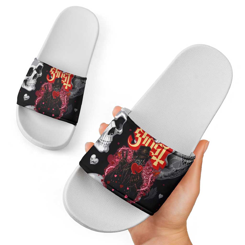 Ghost Valentine Slide Sandals with Rockets Skull Heart Pattern