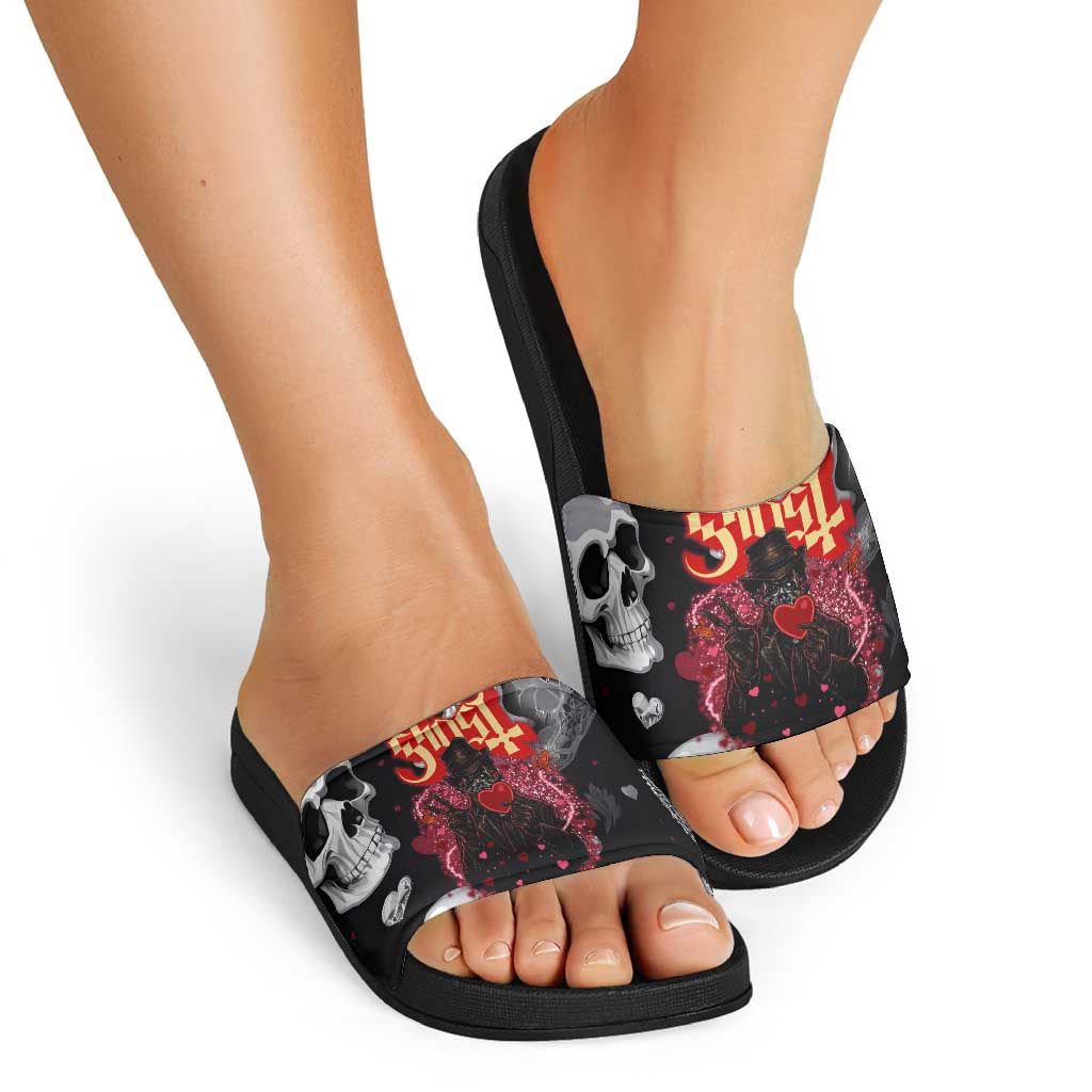 Ghost Valentine Slide Sandals with Rockets Skull Heart Pattern