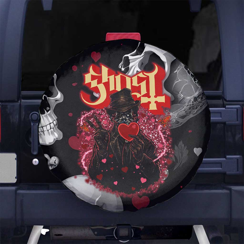 Ghost Valentine Spare Tire Cover with Rockets Skull Heart Pattern