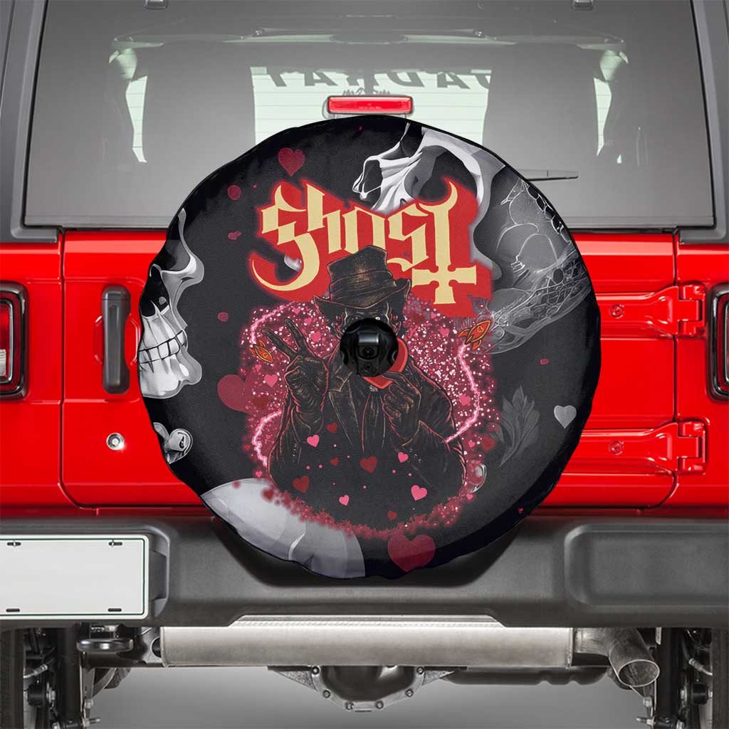 Ghost Valentine Spare Tire Cover with Rockets Skull Heart Pattern