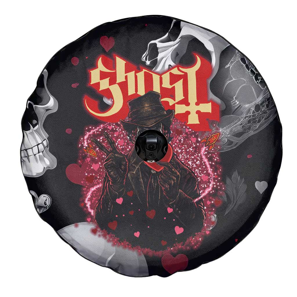 Ghost Valentine Spare Tire Cover with Rockets Skull Heart Pattern
