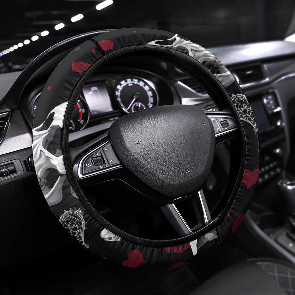 Ghost Valentine Steering Wheel Cover with Rockets Skull Heart Pattern