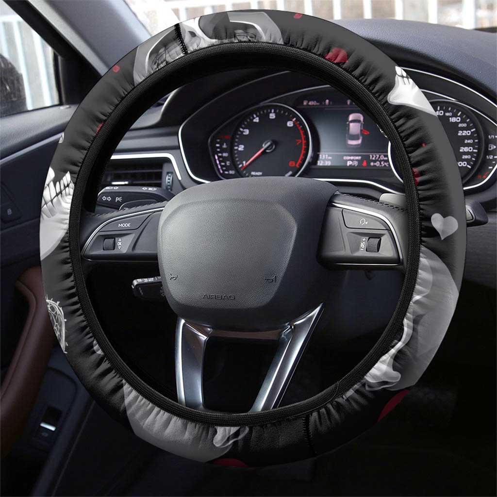 Ghost Valentine Steering Wheel Cover with Rockets Skull Heart Pattern