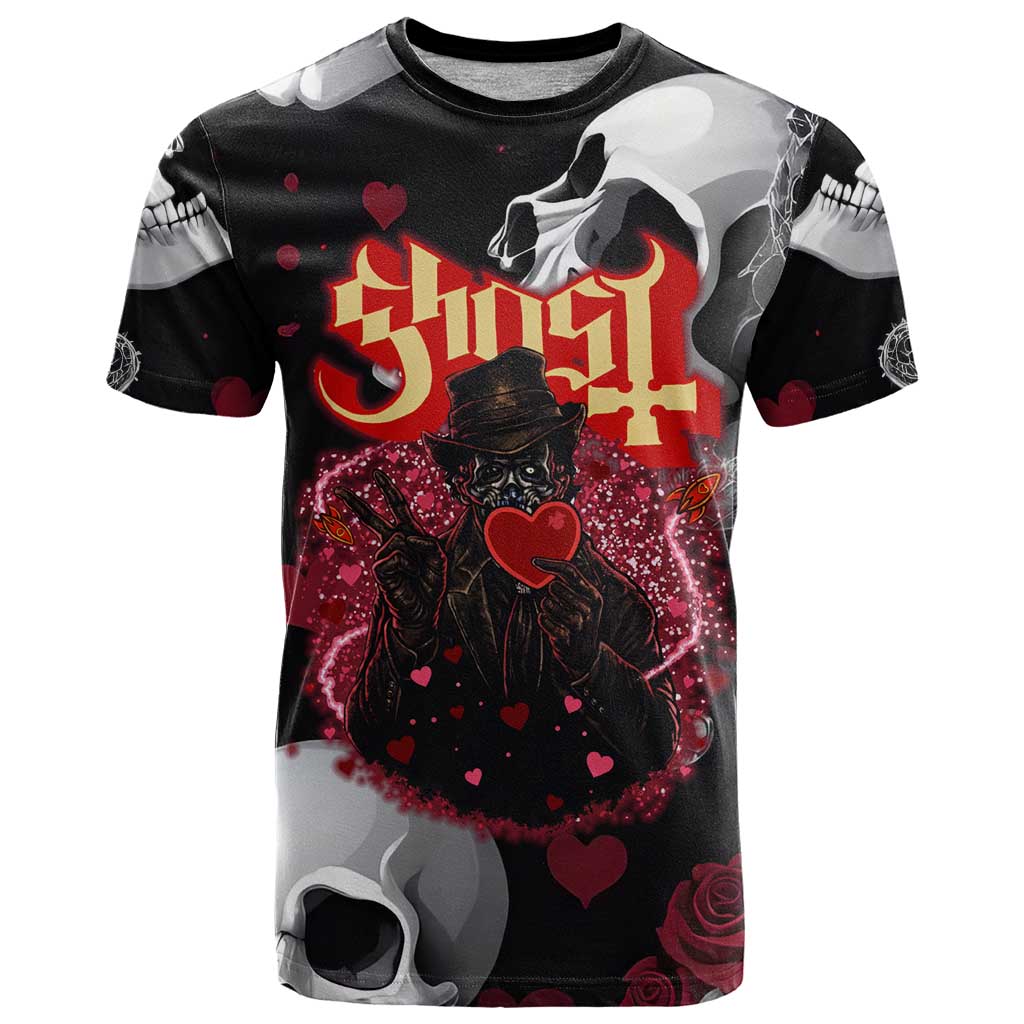 Ghost Valentine T Shirt with Rockets Skull Heart Pattern