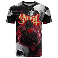 Ghost Valentine T Shirt with Rockets Skull Heart Pattern