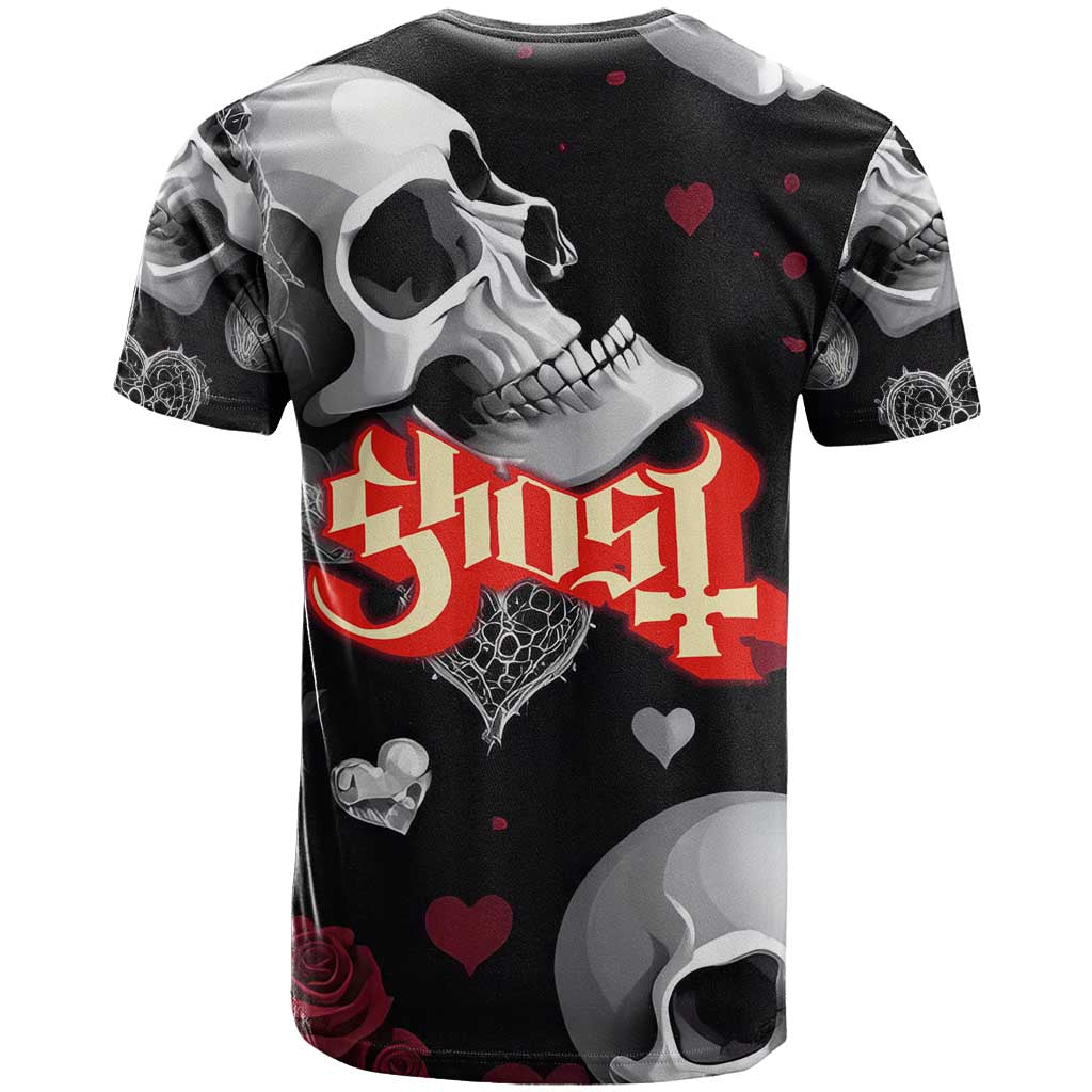 Ghost Valentine T Shirt with Rockets Skull Heart Pattern