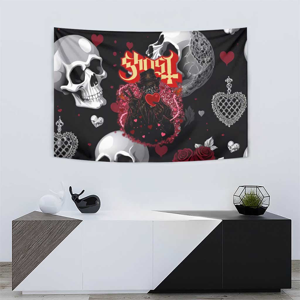 Ghost Valentine Tapestry with Rockets Skull Heart Pattern