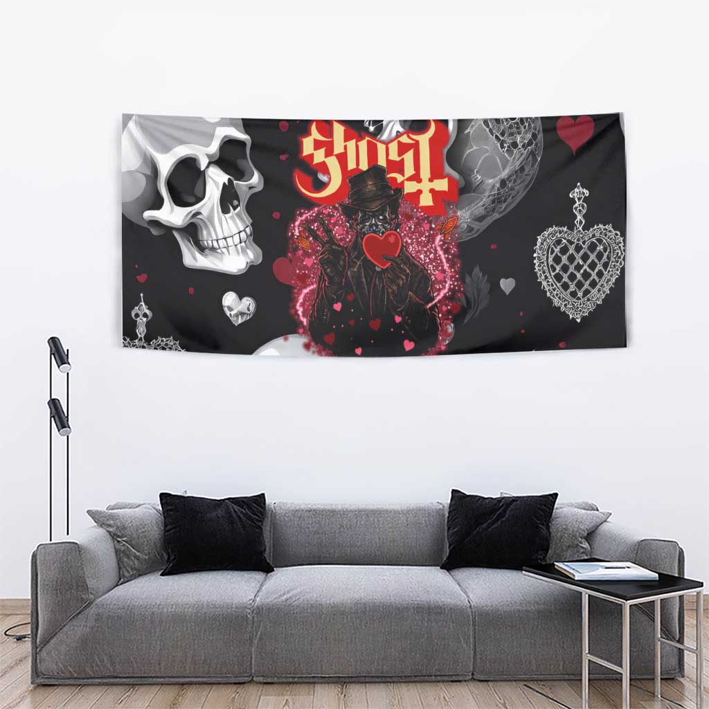 Ghost Valentine Tapestry with Rockets Skull Heart Pattern
