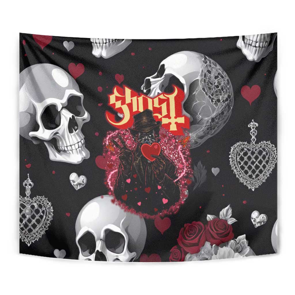 Ghost Valentine Tapestry with Rockets Skull Heart Pattern