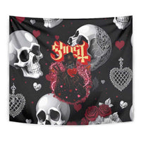 Ghost Valentine Tapestry with Rockets Skull Heart Pattern