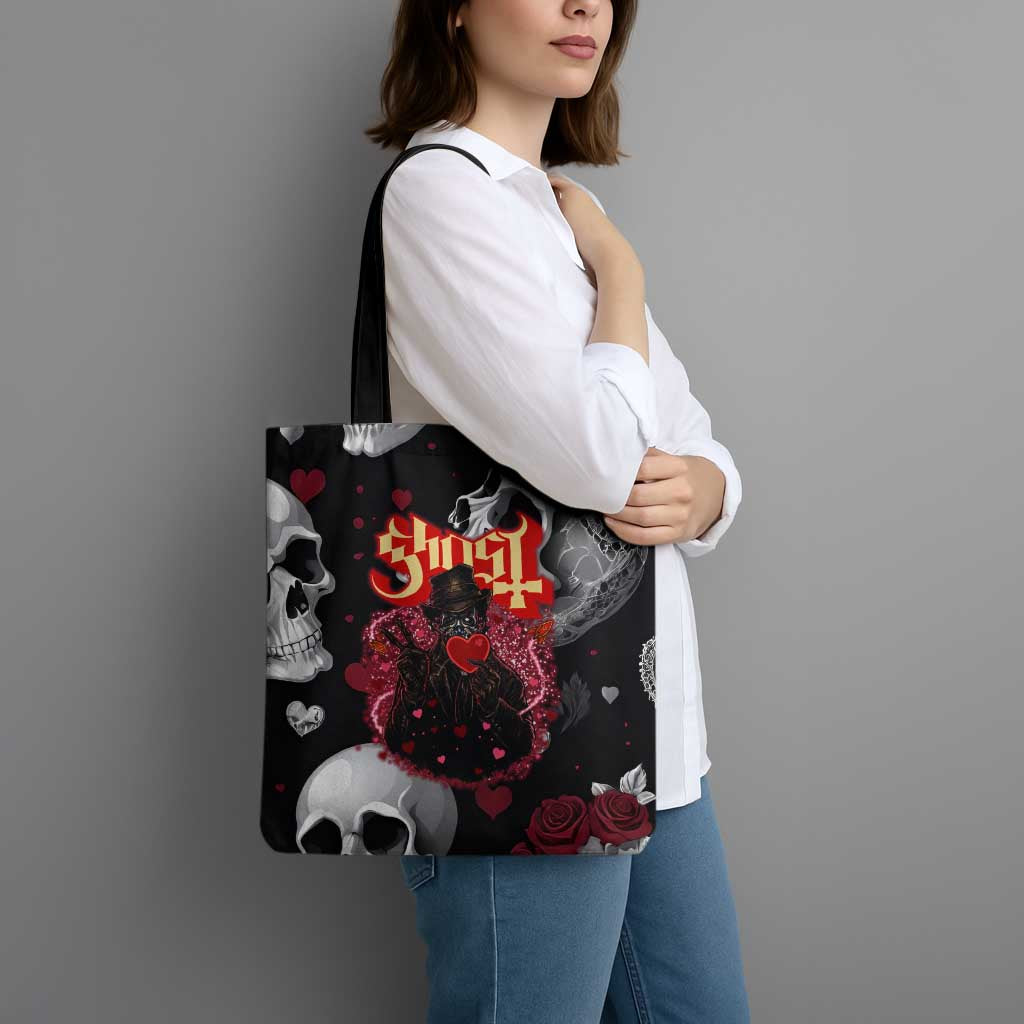 Ghost Valentine Tote Bag with Rockets Skull Heart Pattern