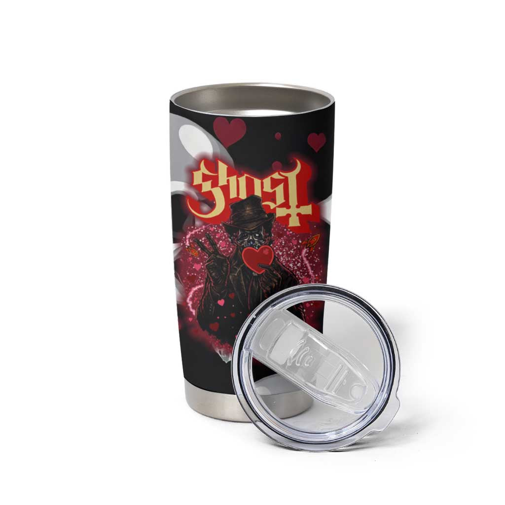 Ghost Valentine Tumbler Cup with Rockets Skull Heart Pattern
