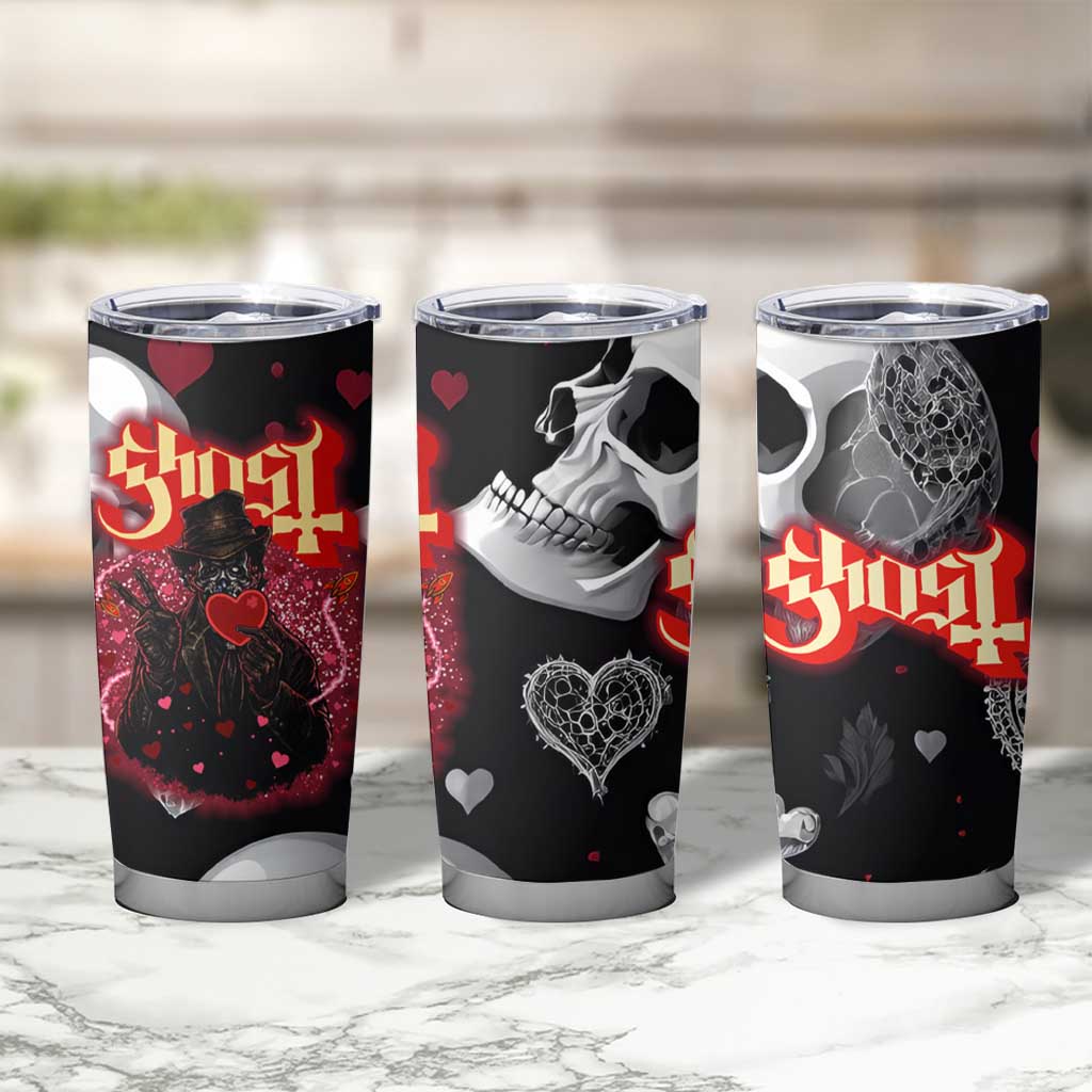 Ghost Valentine Tumbler Cup with Rockets Skull Heart Pattern