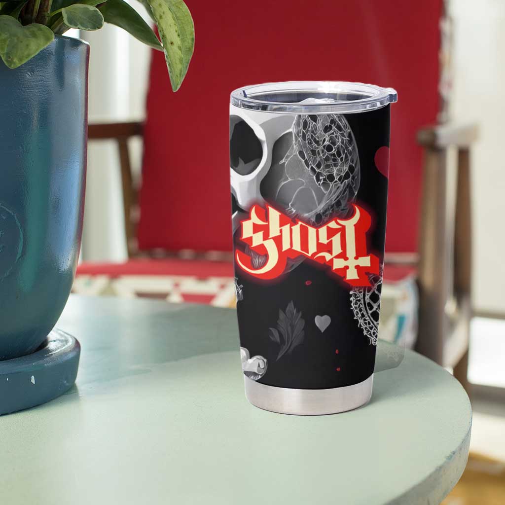 Ghost Valentine Tumbler Cup with Rockets Skull Heart Pattern