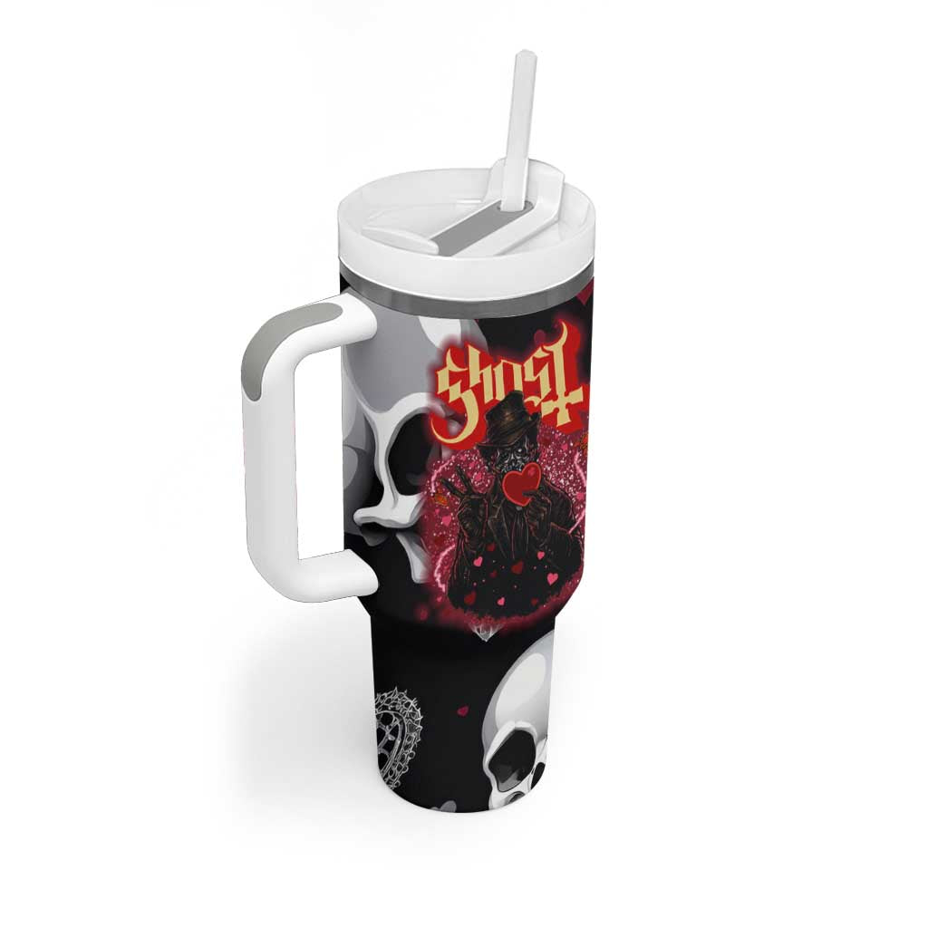 Ghost Valentine Tumbler With Handle with Rockets Skull Heart Pattern