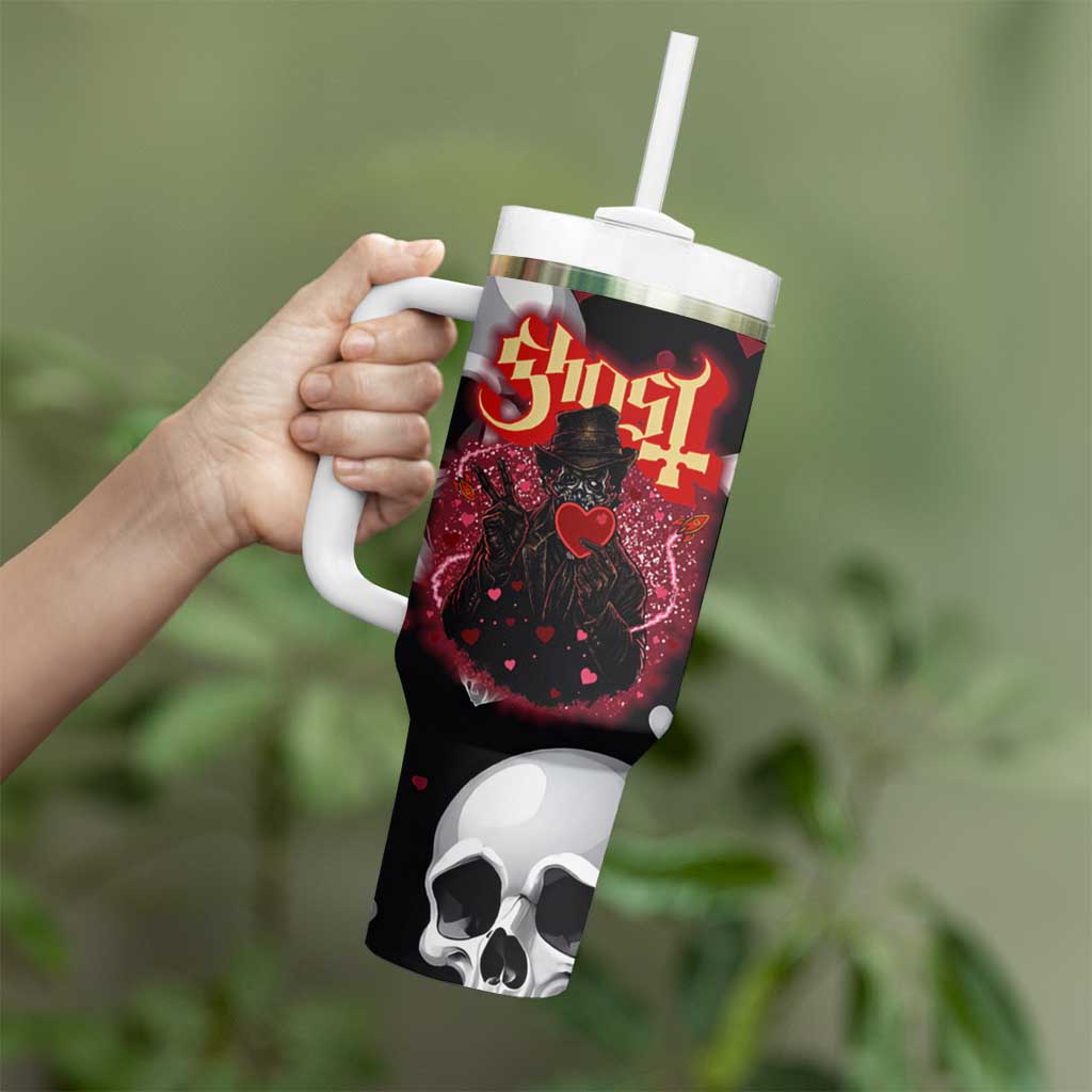Ghost Valentine Tumbler With Handle with Rockets Skull Heart Pattern