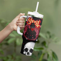 Ghost Valentine Tumbler With Handle with Rockets Skull Heart Pattern