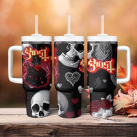 Ghost Valentine Tumbler With Handle with Rockets Skull Heart Pattern