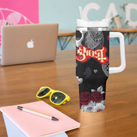 Ghost Valentine Tumbler With Handle with Rockets Skull Heart Pattern