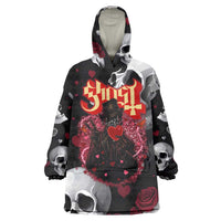 Ghost Valentine Wearable Blanket Hoodie with Rockets Skull Heart Pattern