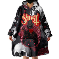 Ghost Valentine Wearable Blanket Hoodie with Rockets Skull Heart Pattern