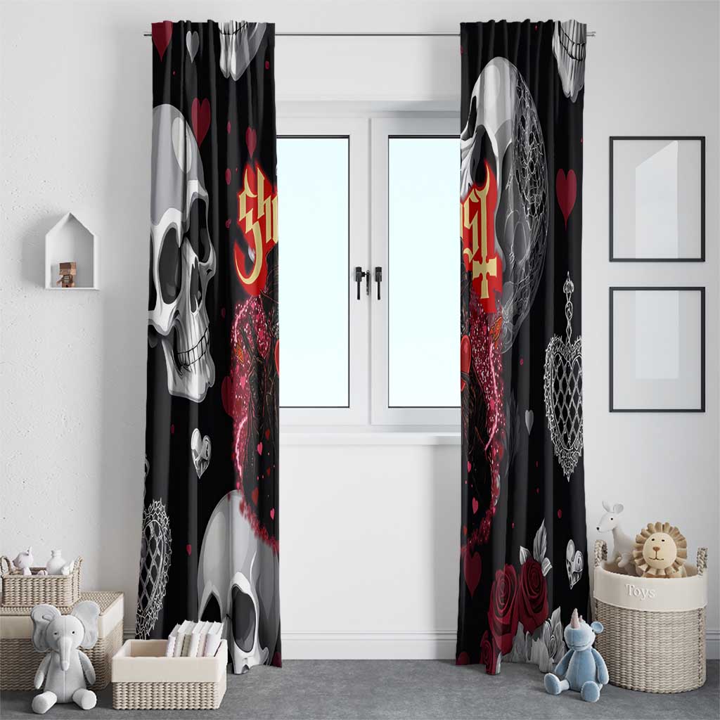 Ghost Valentine Window Curtain with Rockets Skull Heart Pattern