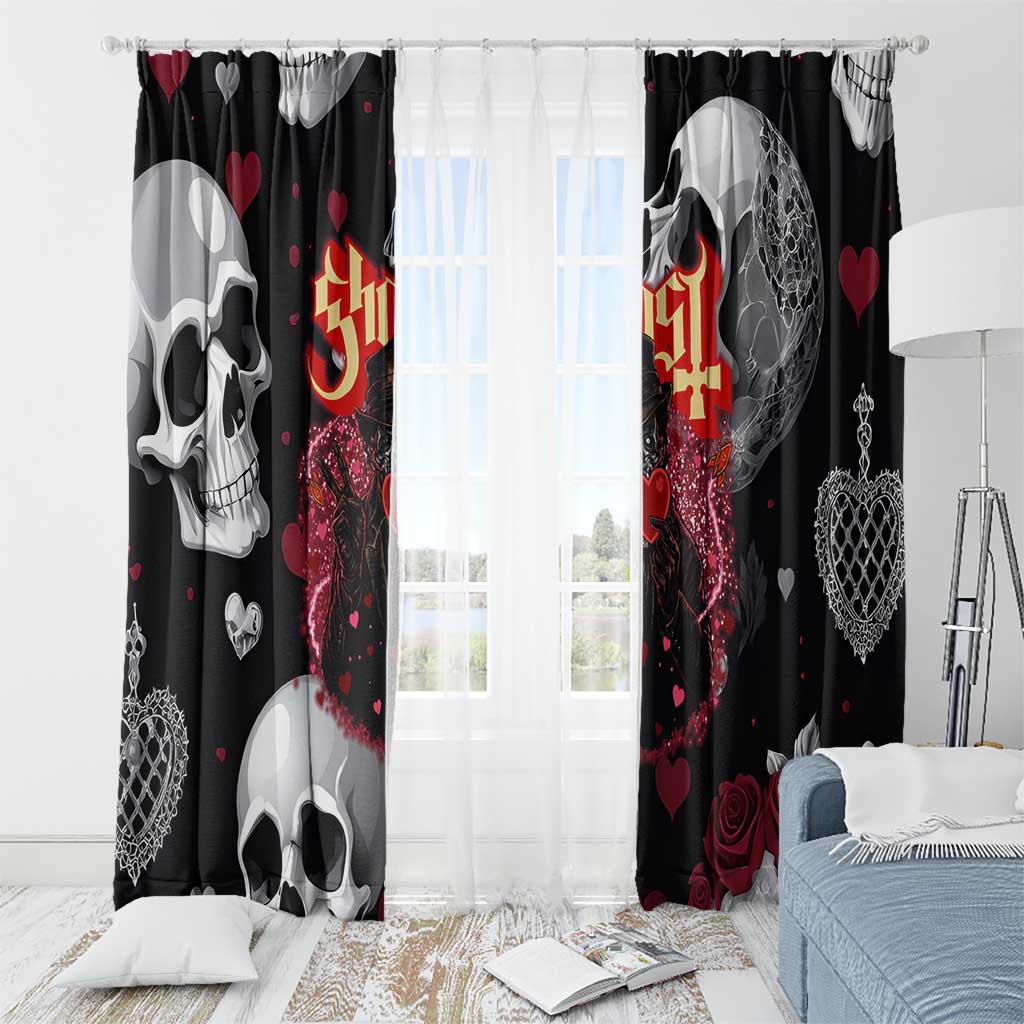 Ghost Valentine Window Curtain with Rockets Skull Heart Pattern