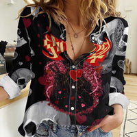 Ghost Valentine Women Casual Shirt with Rockets Skull Heart Pattern