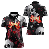 Ghost Valentine Women Polo Shirt with Rockets Skull Heart Pattern