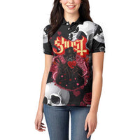 Ghost Valentine Women Polo Shirt with Rockets Skull Heart Pattern
