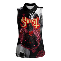 Ghost Valentine Women Sleeveless Polo Shirt with Rockets Skull Heart Pattern